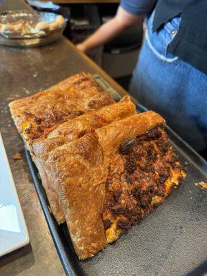 Sausage, egg, and cheese galette.