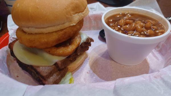 Aus man sandwich and baked beans