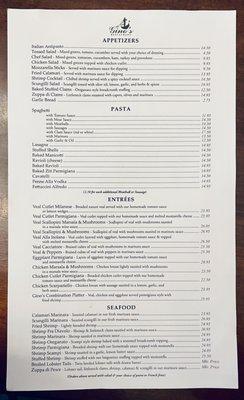 Regular menu