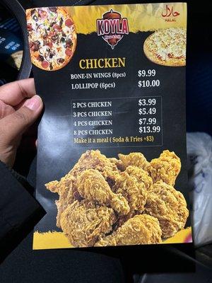 Chicken menu