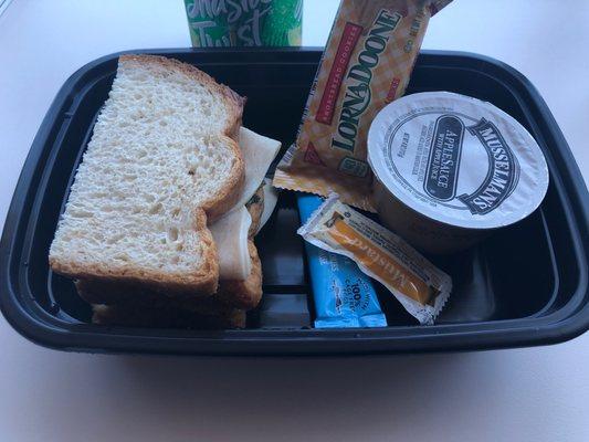 Gourmet box lunch: turkey sandwich, apple sauce and cookies