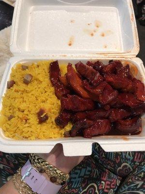 Boneless spareribs and fried rice