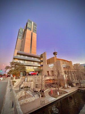 View of hotel from less than a block away... the hotel has steps with direct access to the famous River Walk