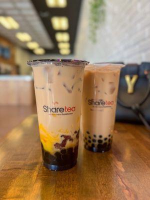 (1) Classic Black Milk Tea (one with pearls and another with pearls, pudding, & red bean)