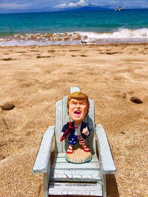 The chair Donnie bought for the beach rocks.