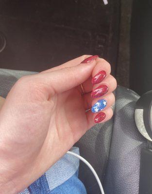 Nails 6/18/21 for the Fourth of July!