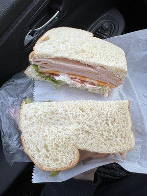 Sandwich of the day honey roasted turkey on homemade white bread