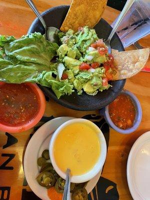 Chunky Fresh Guacamole and Chile con Queso