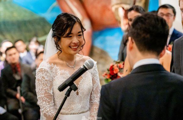 The bride crying during the ceremony