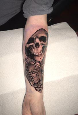 1st session on a grim reaper tattoo. (4 hours of tattoo time so far).