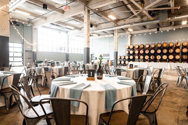 The Barrel Room is our warehouse space perfect for weddings, fundraisers, corporate meetings, and more. Booking: events@madtreebrewing.com