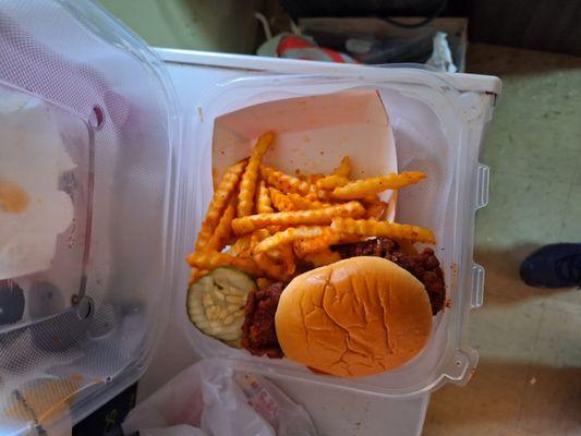 Extra Hot chicken sandwich with fries