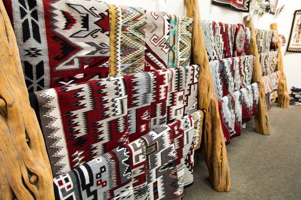 ema's Kokopelli Gallery offers only the finest selection of authentic hand-woven Navajo rugs and blankets.