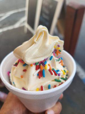 Classic vanilla with rainbow sprinkles. Jr. Mini size.