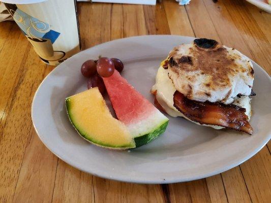 Bacon, egg and cheese on an English muffin