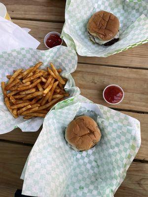 Smash burgers, large fries