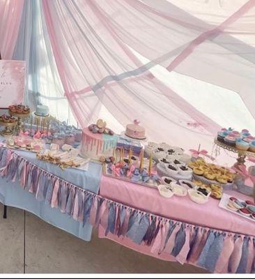 Dessert table for gender reveal party