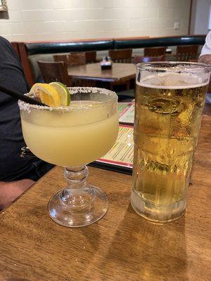 Ice cold beer and delicious classic margarita