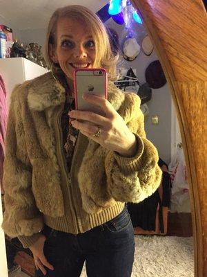 I scored this amazing rabbit fur bomber jacket at Mama's coat sale. Always great stuff here!