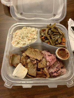 2 meat combo; pit beef and brisket with green beans and coleslaw