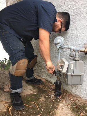 Checking the gas for an oven repair