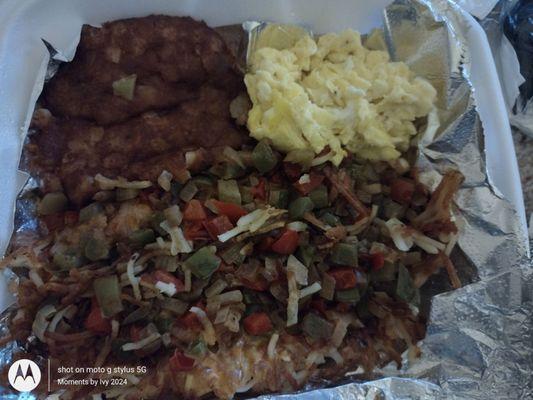 Corned beef hash plate with scrambled cheese and loaded hash browns 02/04/2023 DoorDash