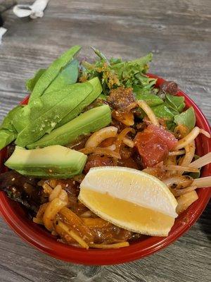 Spicy Hawaiian poke bowl. I added avocado.