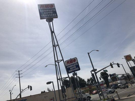 A historical piece many ages ago this used to be a Shell sign. This way commuters could see the sign from the freeway.