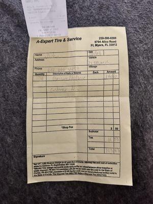 Receipt of services with "A Expert"