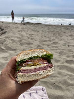 Pastrami sando with smoked Gruyère