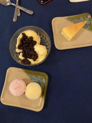 Mochi Ice Cream, Vanilla Ice Cream With Azuki Beans, yuzu cheesecake