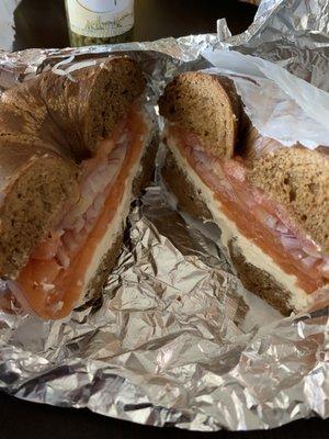 Pumpernickel bagel with Bialy with Sliced Lox and Cream Cheese - pumpernickel