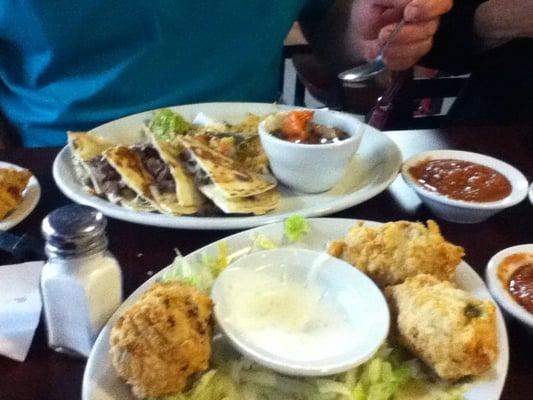 Quesadillas and fried jalapeños