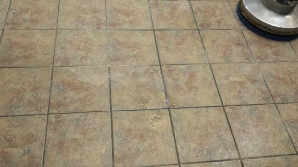 Before a deep cleaning of ceramic tile.