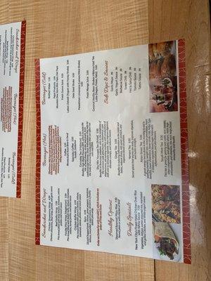 Back of menu