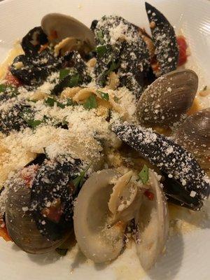 Hand rolled ribbon pasta with clams and mussels