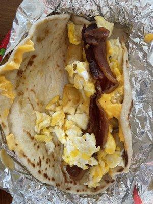 Bacon, potato, egg and cheese taco.