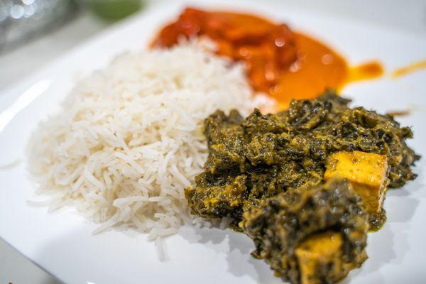 Chicken tikka masala and saag paneer