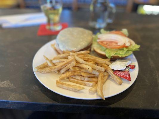 Veggie burger and fries