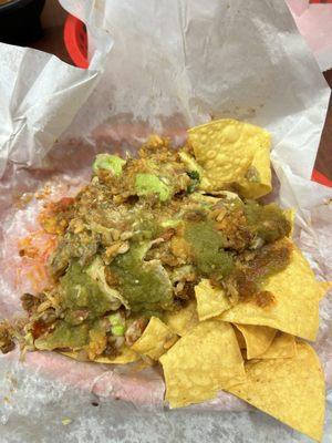 Chili verde super burrito turned nacho