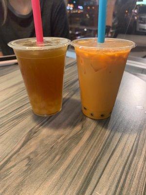 honey oolong tea w/ aloe vera jellies & thai tea with boba