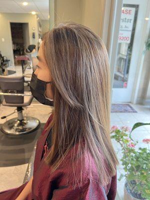 1 round of highlights + medium ash brown