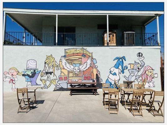 Rear outdoor seats with tv cartoon characters. Who is your favorite? #tom