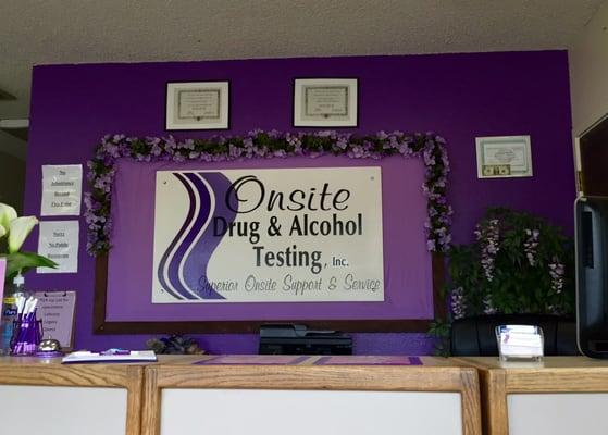 Front Desk. Purple EVERYWHERE!