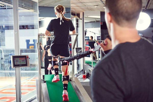 Acceleration Training utilizing our patented super treadmill and running cords.