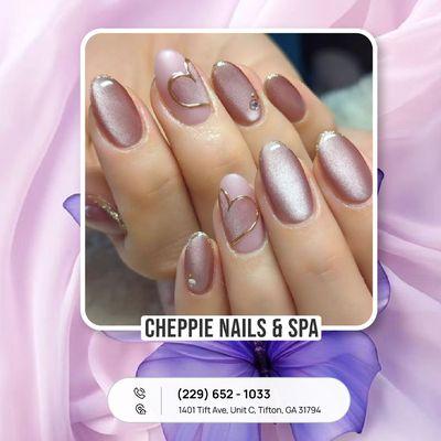 Treat your nails to something special at Cheppie Nails & Spa! 
We offer a variety of nail shapes, colors, and art to give you the look yo