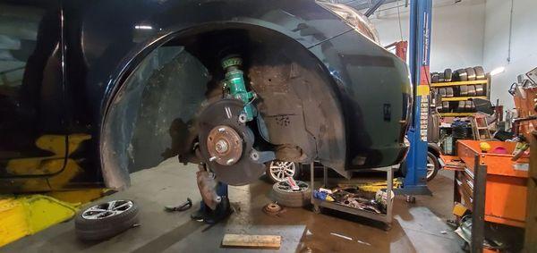 Working on brake pad and rotor