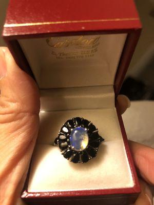 Black Spnel & Opal & 925 Silver ring