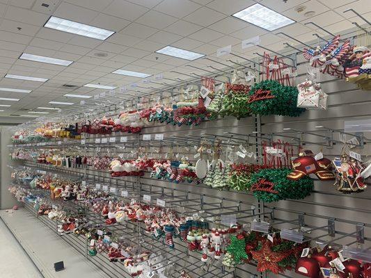 Plethora of Christmas ornaments.