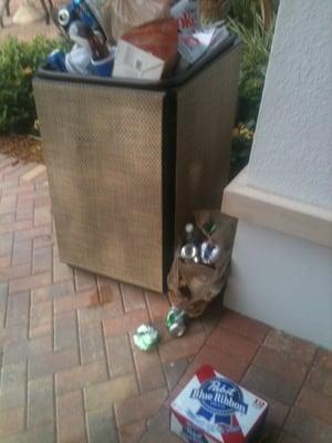 This is just a sampling of the garbage that made it into the can. About 90 percent of it is on the pool grounds and in the pool.